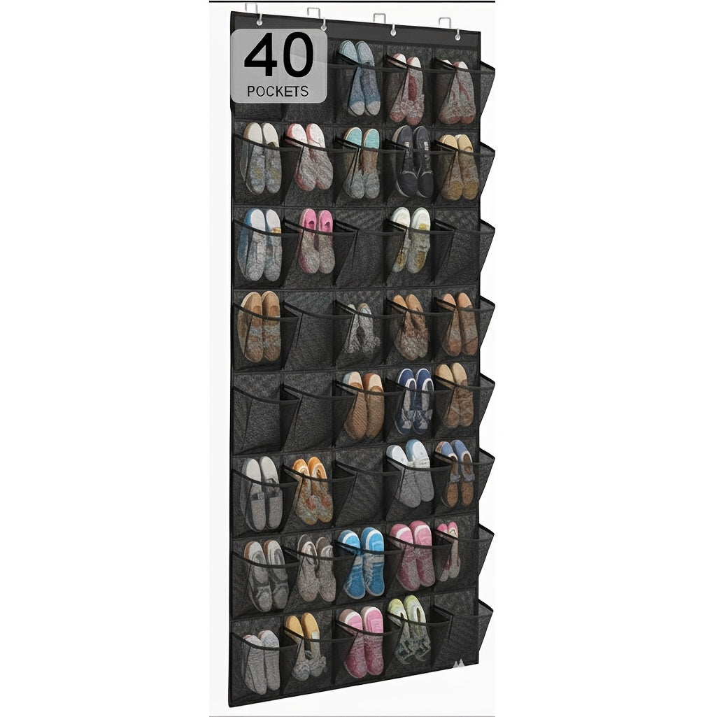 ONESIMCR [Shoe Organizer] 40-Pocket Over-The-Door Shoe Organizer With 4 Hooks - Heavy-Duty Fabric Storage Cabinet, Space-Saving Door Organizer For Closet, Entryway