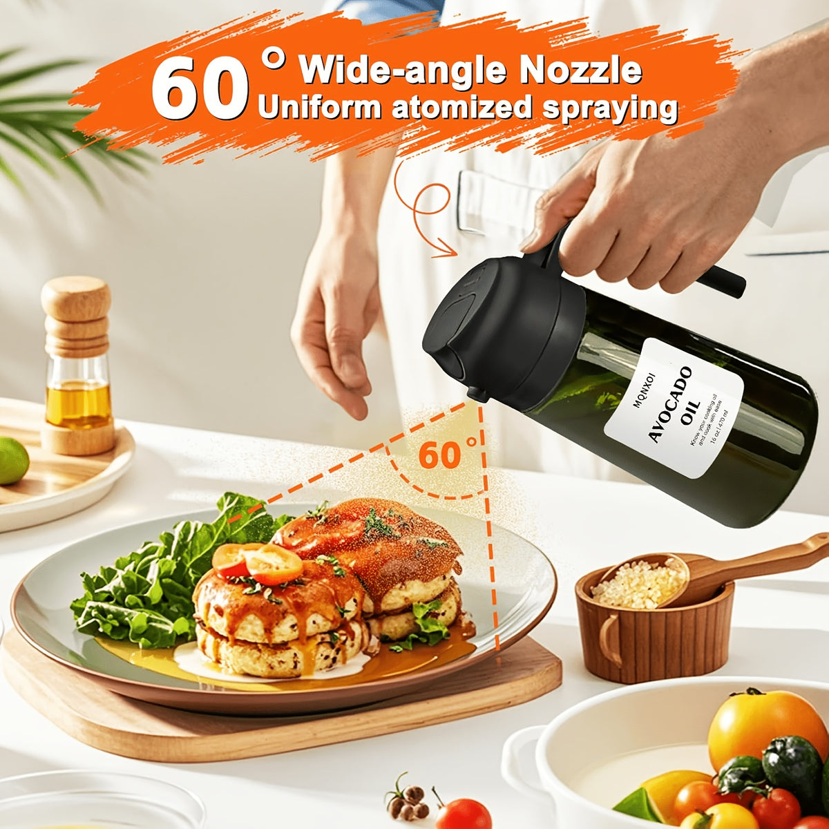 Set of 2 Glass Bottles for Olive Oil, Featuring a Dual Function for Drizzling And Spraying. The Dark Green Glass Helps to Keep The Oil Fresh by Blocking Out Light. Each Bottle Holds 16Oz/480Ml