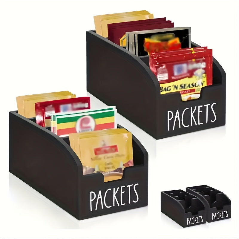 Divided Wooden Spice Box, Vintage Rustic Packet Organizer in Black or Brown with Single and 2-Piece Options for Kitchen Counters and Packaged Snacks