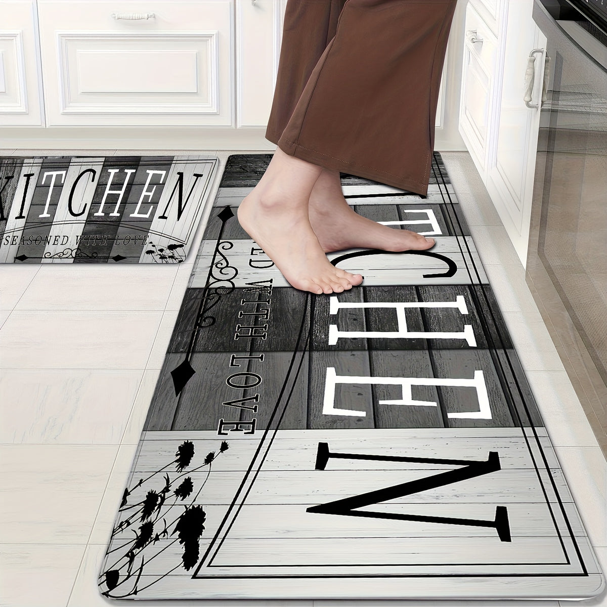 Premium Print Absorbent Kitchen Mat, Non-slip and Durable Floor Mats, Entrance and Exit Door Mat for Kitchen Laundry Room Bathroom Hallway Entrance Area Rugs, Living Room Bedroom Mat, Room Decoration,