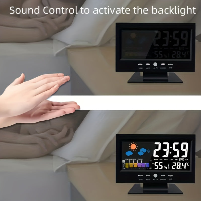 Two Intelligent Weather Stations with Digital Alarms That Monitor Indoor And Outdoor Temperature And Humidity. They Feature a Usb-Powered Desktop Clock with Delay, Adjustable LED Brightness, Automatic Dimming, And a 12/24-Hour Format