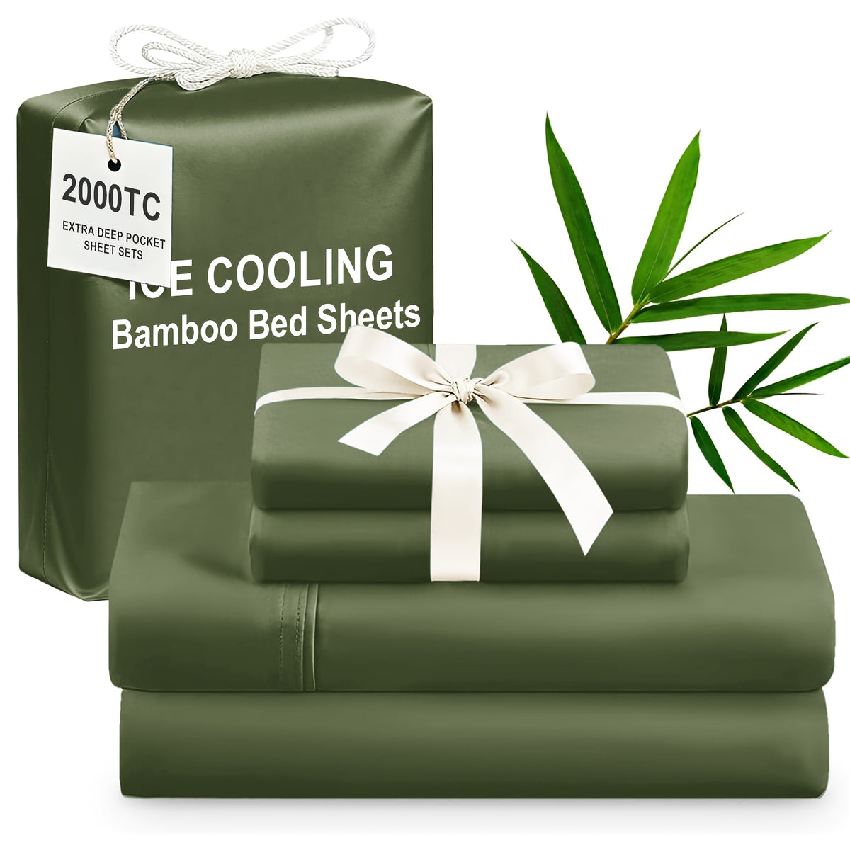 4pcs Bamboo Cooling Bedding - Extra Deep Pocket Breathable And Cooling - Suitable for Hot Sleepers And Sweats, Children Pillowcases, Flat Sheet And Fitted Sheet - A Perfect Gift for Family, Queen And King Sizes