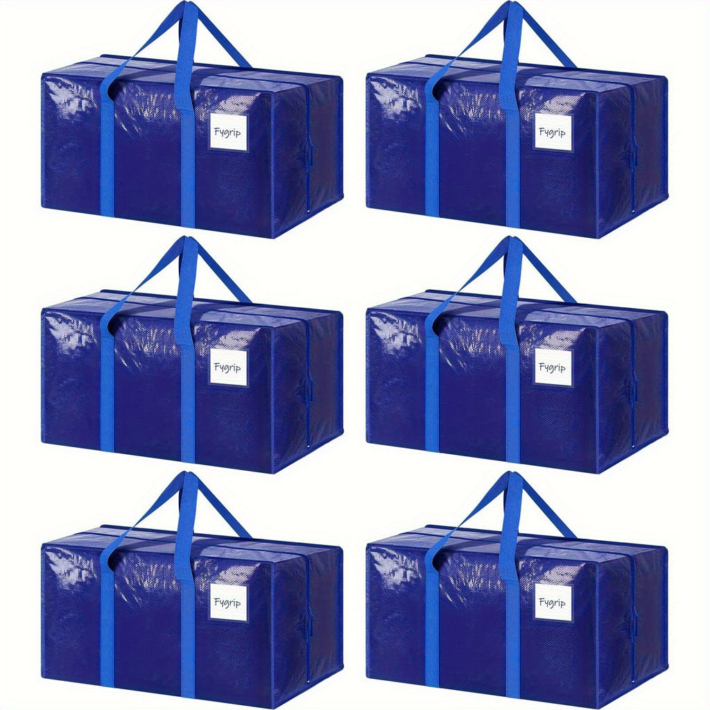 6/2 Pack Extra Heavy Duty Large Moving Bags with Strong Zipper And Comfortable Handles, Sturdy And Durable Clothes Storage Bags Totes Bins, Packing Moving Boxes for College Supplies, Blue