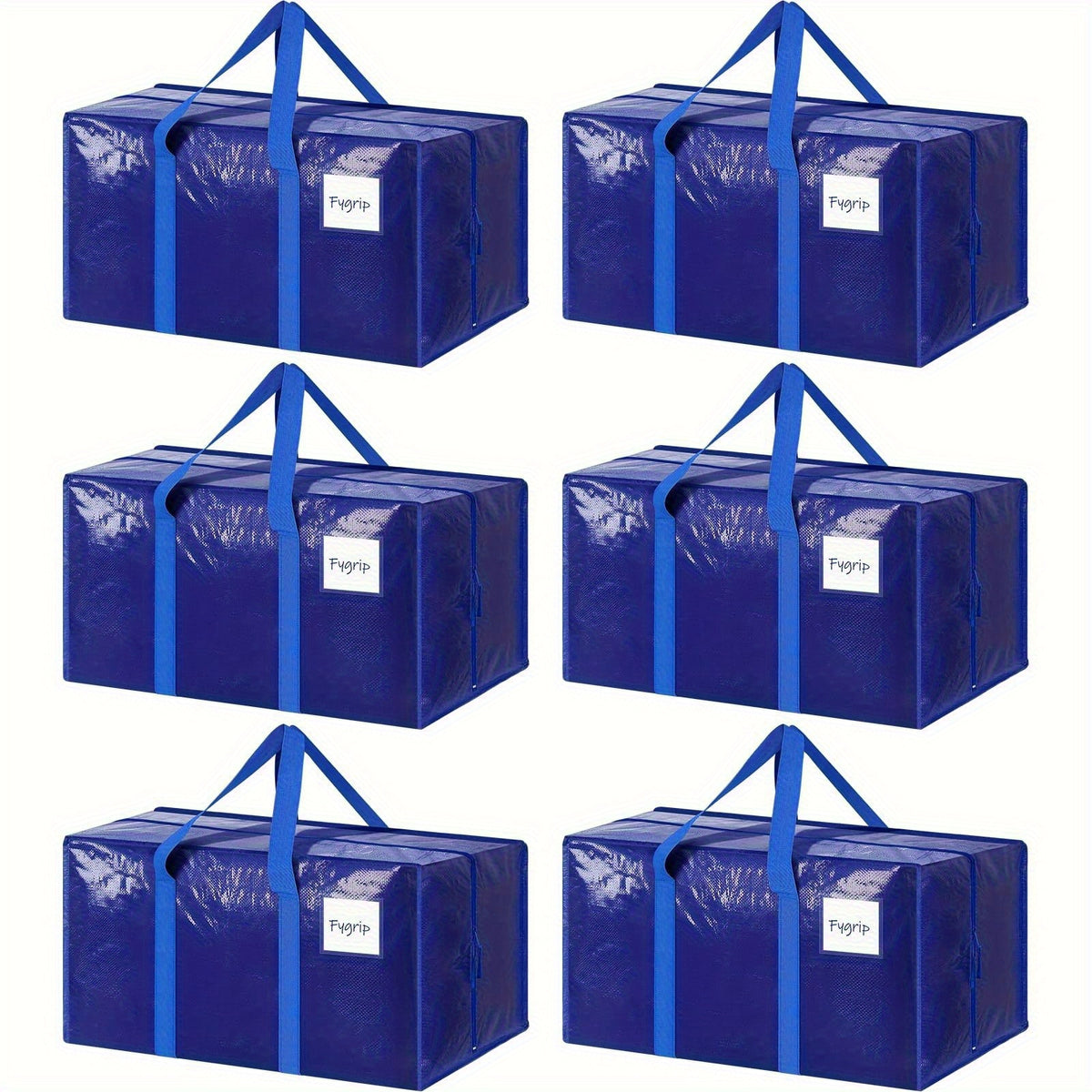 6/2 Pack Extra Heavy Duty Large Moving Bags with Strong Zipper And Comfortable Handles, Sturdy And Durable Clothes Storage Bags Totes Bins, Packing Moving Boxes for College Supplies, Blue