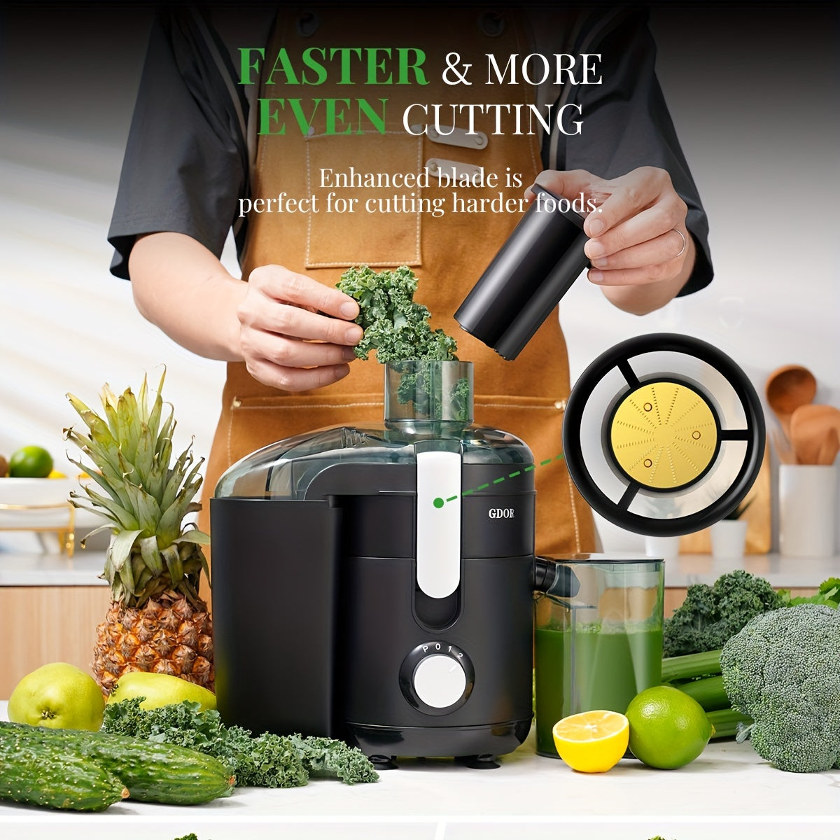 GDOR Electric Juicer Machine Dual Speed Centrifugal Extractor with 2-Speed Motor, 2.5” Wide Feed Chute & Anti-Drip System, BPA-Free Suitable for Fruits, Vegetables, Apples, Carrots, Citrus - Easy Clean with Brush, Plug for