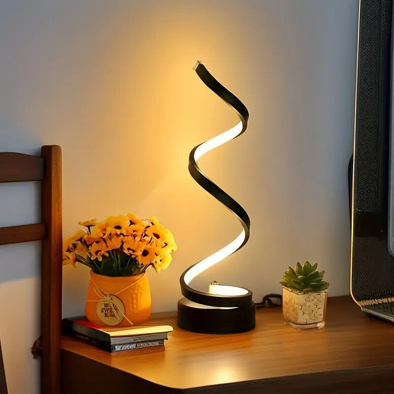 Bedside Table Lamp for Bedroom - 2/1 Pack Touch Lamp USB C Charging Ports, 3 Way Dimmable Modern Minimalist Dimmable Spiral Table Lamp for Living Room, Desk, LED Bulb Included (Black/White)