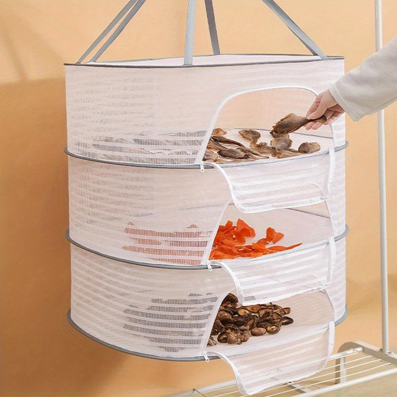 Foldable 2/3 Layer Mesh Drying Rack for Herbs, Clothes, And More - Includes Hooks And Zippers, Ideal for Drying Fish, Buds, Fruits, Hydroponic Flowers, Vegetables, And Dolls (Single Pack), Drying Racks