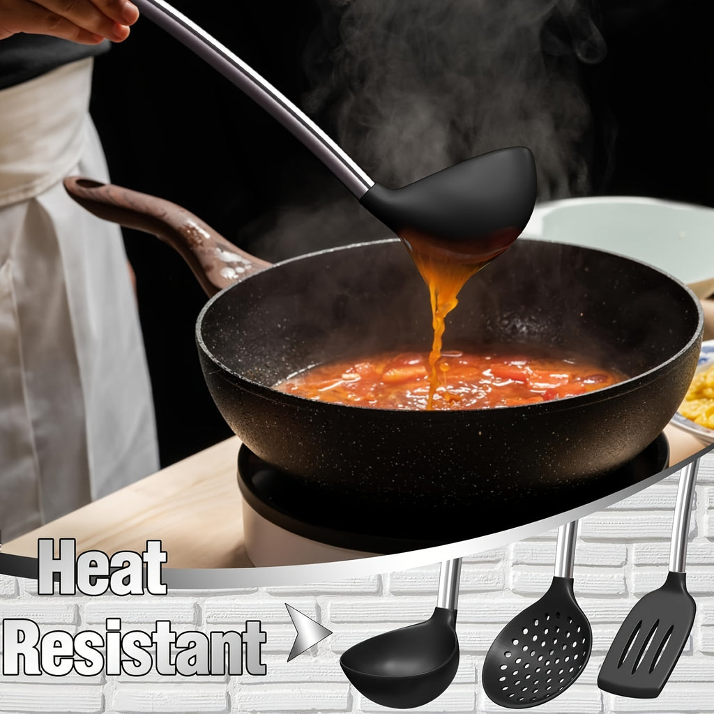 Kitchen Utensils Set-34pcs Silicone Cooking Utensils Set for Nonstick Cookware-Silicone Spatulas Set, Stainless Steel Handle-Black Kitchen Gadgets Tools, Pots And Pans Accessories, SKROAM father gift