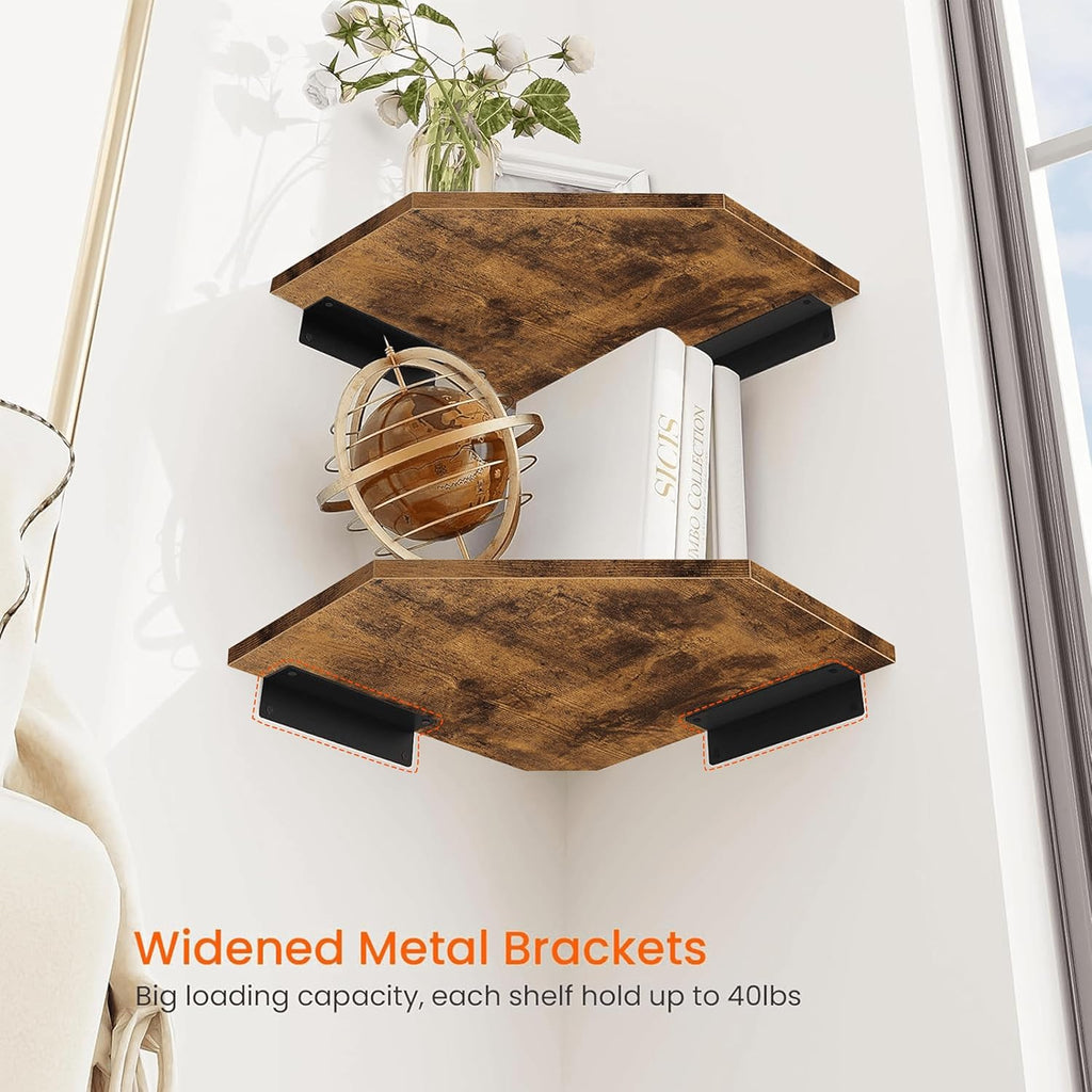 4pcs Solid Wood Corner Shelf Set - Rustic Brown Wall-Mounted Cable Management Shelves with Wire Hole Design & Hidden Wiring for Bathroom, Bedroom, - Space-Saving Corner Shelves Suitable for Cable Boxes & Storage Organization