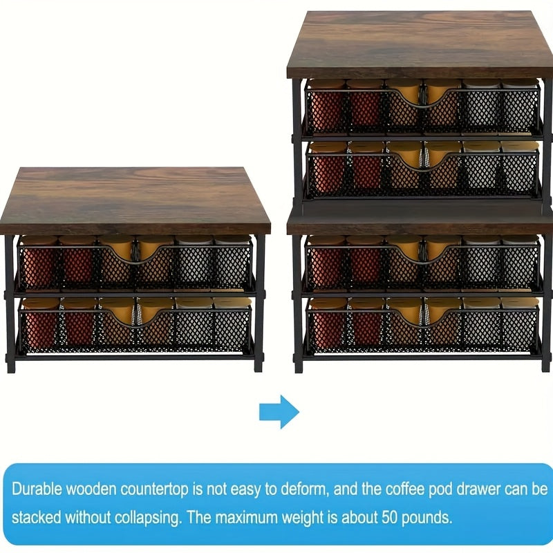 Counter Coffee Pod Holder, K Cup Storage Drawer Holder, K Cup Capsule Storage Pod Storage Box, Coffee Site Capsule Storage With Sliding Basket, Brown