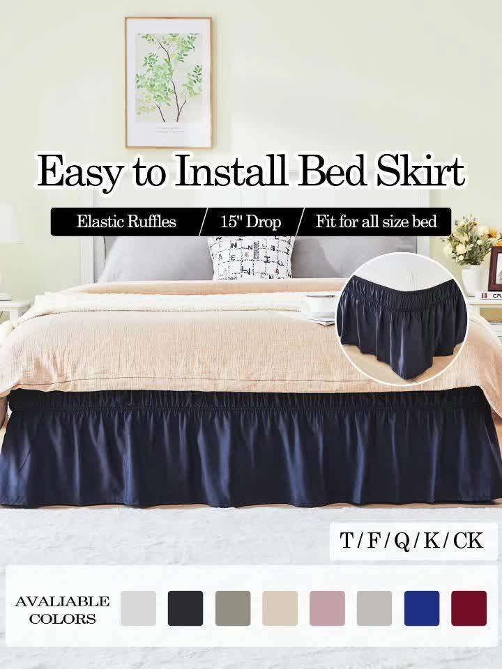 Leafy Bedding Queen Size Bed Skirt with Ruffle Trim - Adjustable Elastic Bed Ruffle, Microfiber Bedding Suitable for Twin/Full/Queen Beds, Machine Washable, Fade Resistant, Easy Fit Wrap Around Skirt, Traditional Style for or Rooms