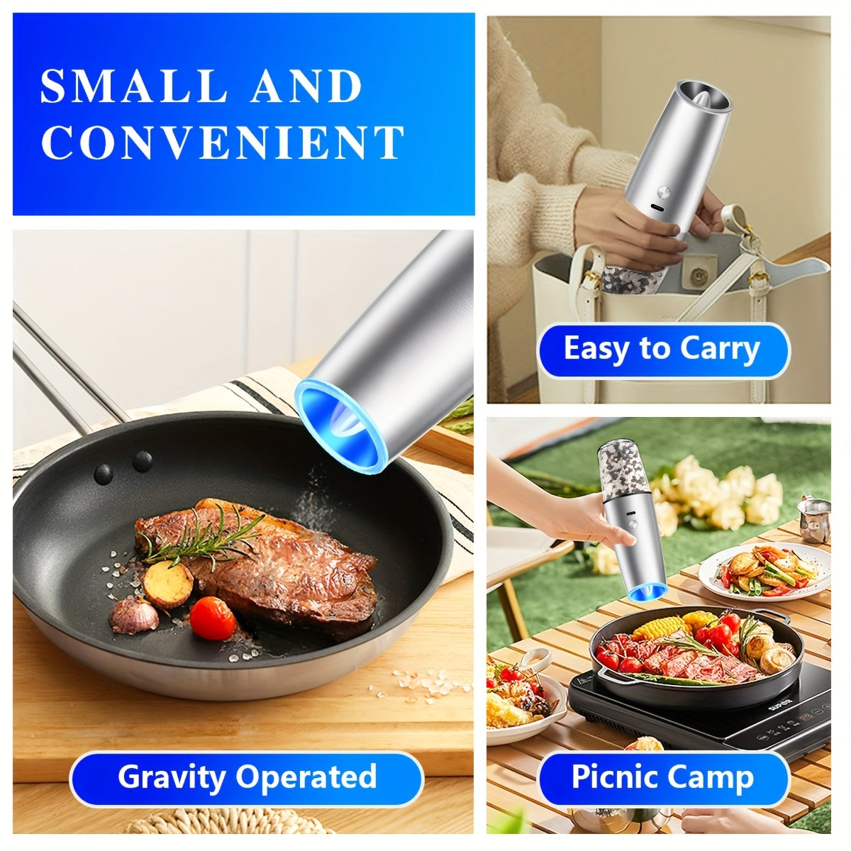 2pcs USB Rechargeable Salt And Pepper Grinder Electric Salt And Pepper Mill & Adjustable Coarseness Automatic Salt Grinders Spice Shakers with LED Light One Hand Operation