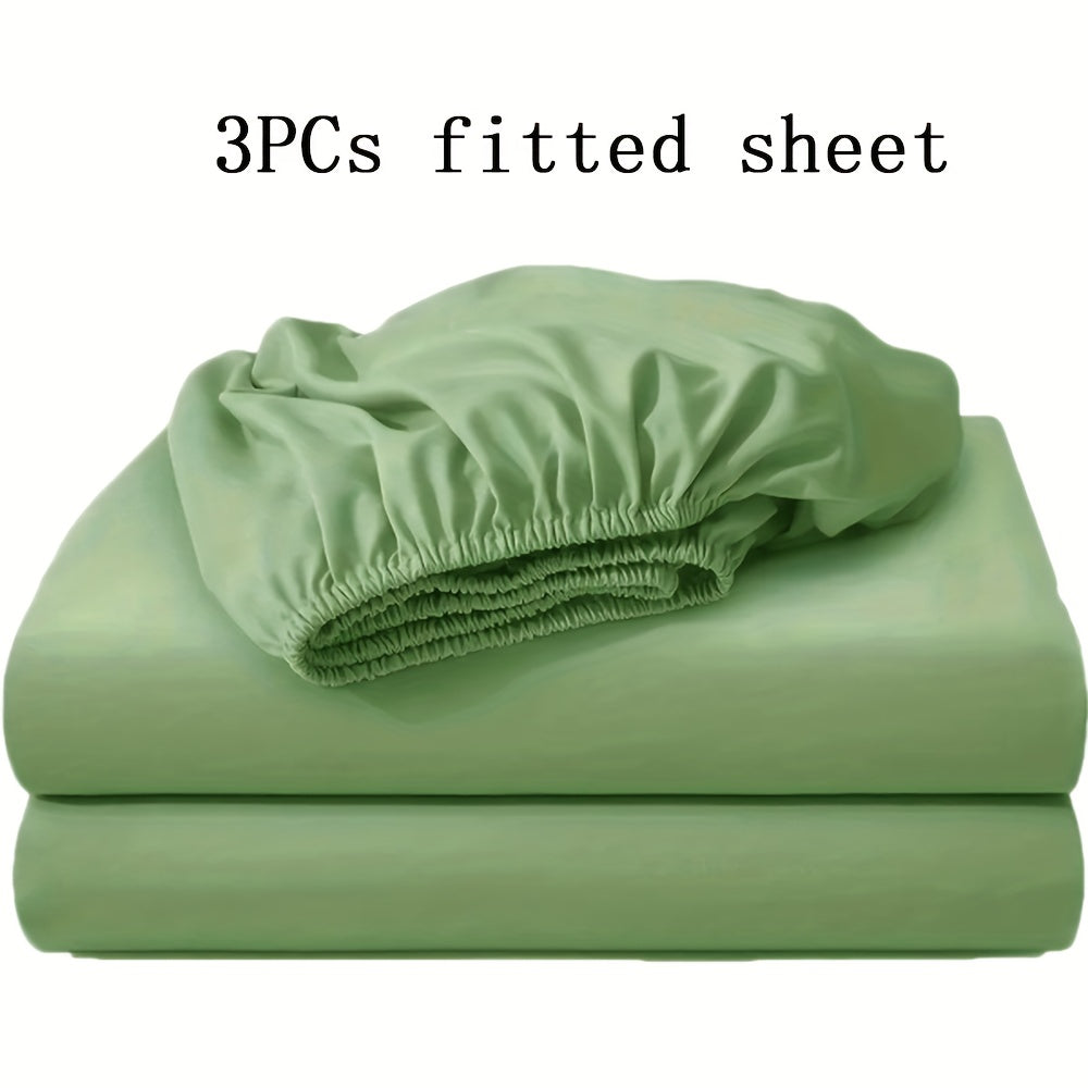 3pcs Soft Comfortable Bed Sheets Mattress Cover | Include 2 Pillowcases, Layered Fitted Sheet with Solid Color Bedding Design, Ideal for Bedroom, Guest Room, and Hotel Mattress Protection