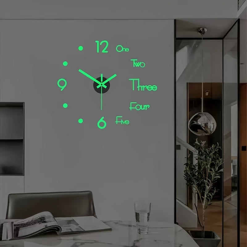 3D Illuminated Silent Wall Clock - Battery Operated Plastic Round Sticker Clock for Living Room, Bedroom, Office Decoration And More, Who Can Say No to a Clock Where You Can See The Time Clearly Without Turning on The Lights? Welcome to Order!