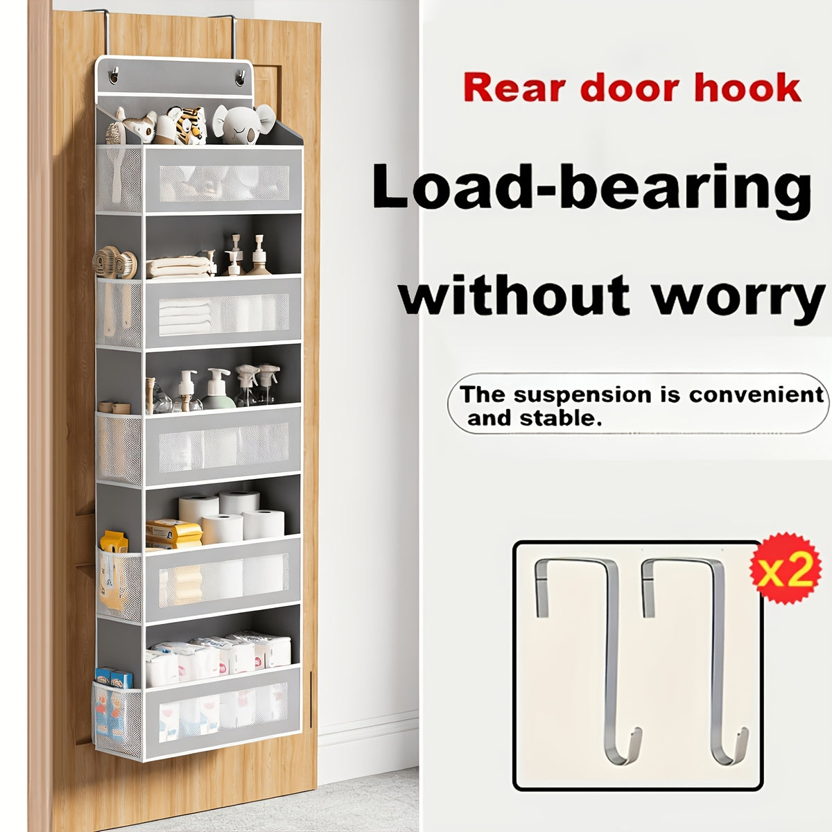 Door Storage Organizer, 5-Tier Hanging Over-the-Door Organizer with 5 Large-Capacity Pockets, Anti-Tip 44 Lbs Load Capacity Back-of-Door Storage Organizer, Suitable for Bedroom, Bathroom, Pantry, Room Storage And Collection Use, Cabinet Hanging Door