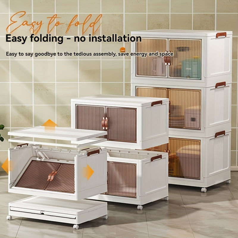 (19.29inch/29.53inch) White Foldable Storage Cabinet with Lid And Stackable Wheels - Clothes And Bedding. Space-Saving Wardrobe for Snacks And - Durable Organizer, Perfect for Bedrooms And Game Rooms, 2/3/4/5 Packs, Etc