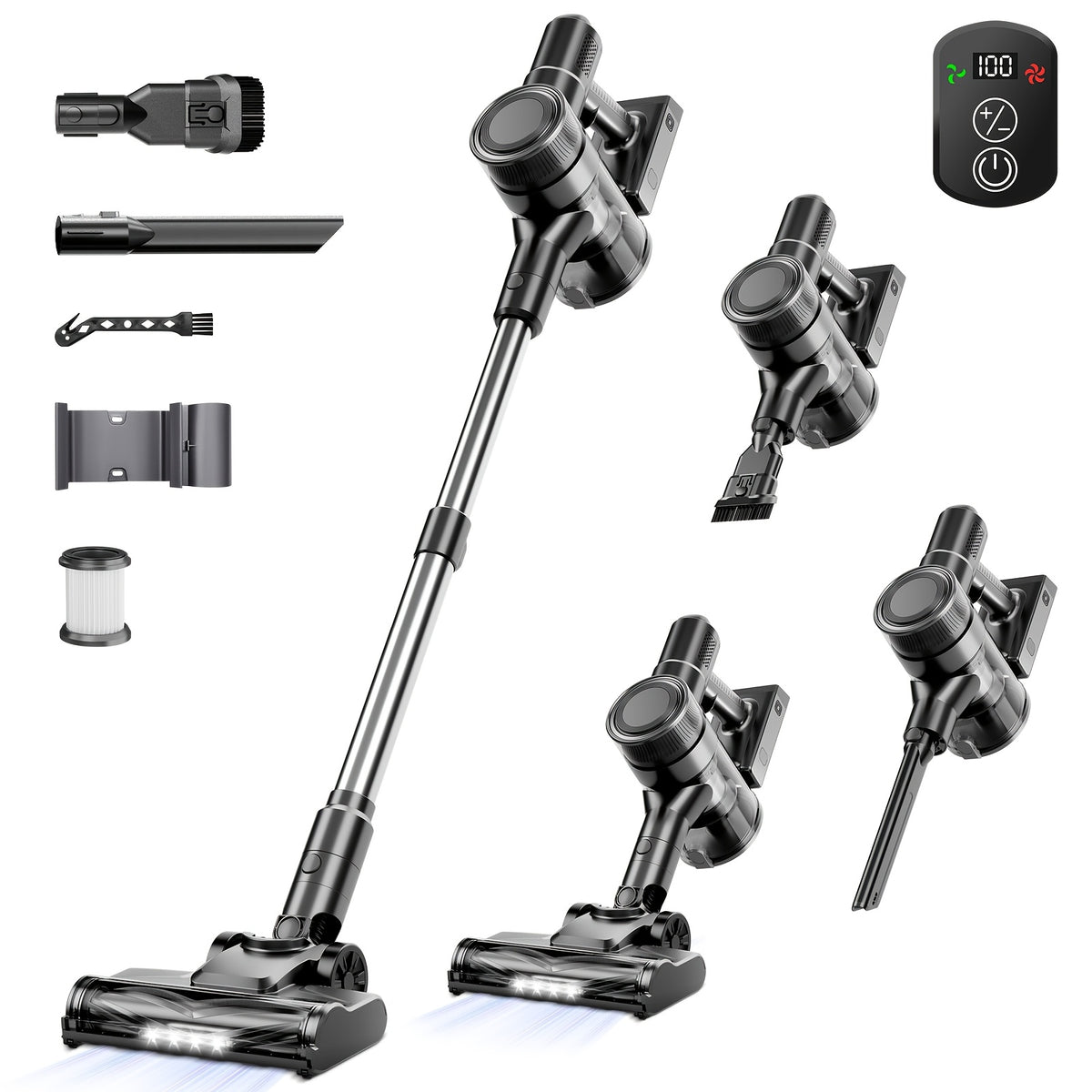 45-70Kpa Powerful Vacuum Cleaner Kits (Corded / Cordless) & Motor Only Option Available, Stick Vacuum with 45min Runtime, Anti-Tangle Vacuum Cleaners, 50.72oz Dust Cup, Rechargeable Corded and Wireless Vacuum for Hardwood Floor Carpet Pet Hair