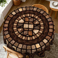 Brown Floral Tablecloth, Vintage Stone-Pattern Polyester Table Cover in Round and Rectangular Sizes for Rustic Dining Room and Traditional Home Decor