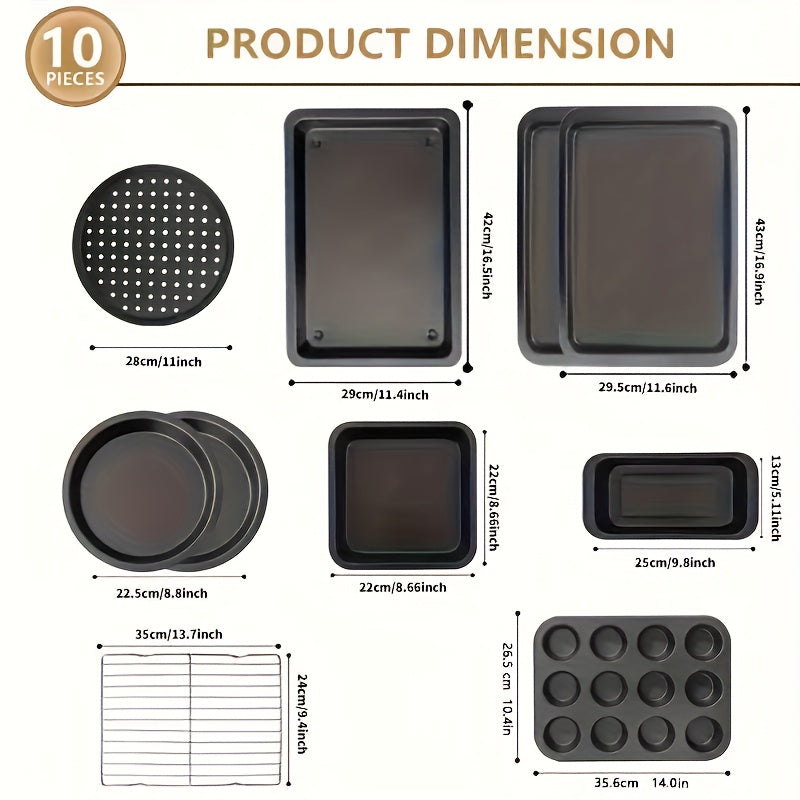 5/6/10pcs Non-Stick Bakeware Set, Baking Pan Set with Rack, Round Cake Pan, Square Cake Pan, Bread Pan, Muffin Pan, and Roasting Pan, Storage Rack, Bakeware Set, Dishwasher Safe, Easy to Clean, Oven Safe