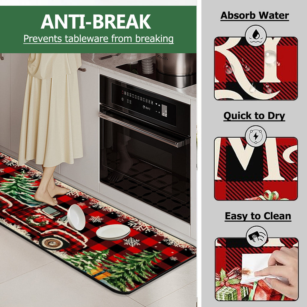 2pcs Christmas Kitchen Floor Mat Set, Christmas Kitchen Rug Set 2pcs Farmhouse Truck Red Buffalo Plaid Christmas Kitchen Decor, Perfect for Kitchen, Home Office, Laundry Room, Bathroom - Timeless Farmhouse Decor, Premium Flange 0.47 Inch Memory Foam Non-S