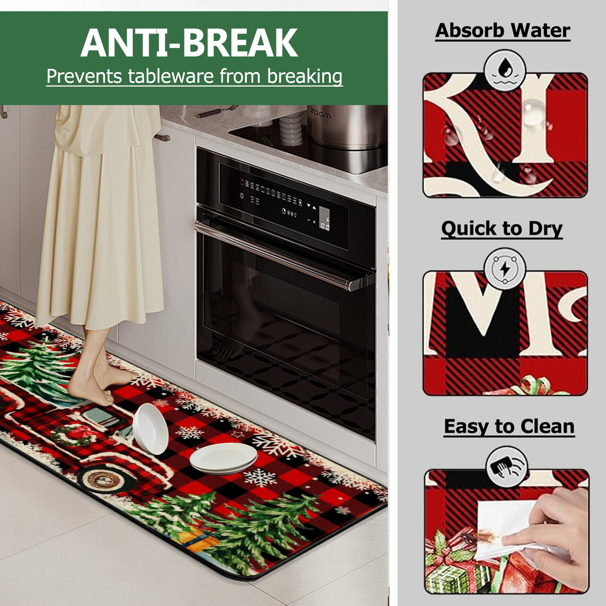 2pcs Christmas Kitchen Floor Mat Set, Christmas Kitchen Rug Set 2pcs Farmhouse Truck Red Buffalo Plaid Christmas Kitchen Decor, Perfect for Kitchen, Home Office, Laundry Room, Bathroom - Timeless Farmhouse Decor, Premium Flange 0.47 Inch Memory Foam Non-S