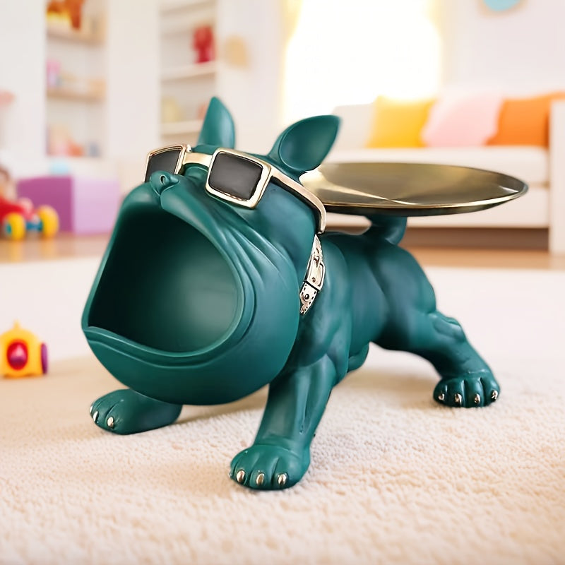 Modern Decorative Resin Bulldog Tray Statue, Dog Tray Storage Entrance Keychain, Candy Jewelry Earring Tray, Suitable for Home Decoration, Modern Art Dining Table Decoration, Office Christmas And New Year Decorations