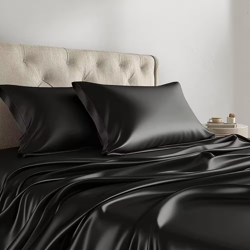 3/4pcs 2100TC Satin Sheets Queen Size Bed Set-Child Satin Bed Sheets Ultra Soft Satin Sheets Queen Set, Breathalbe Satin Bed Sheets Bed Sheets All Sizes Soft Satin Bedding for Bedroom 5 Star Luxury Hotel Experience W/ The Premium Satin Sheets