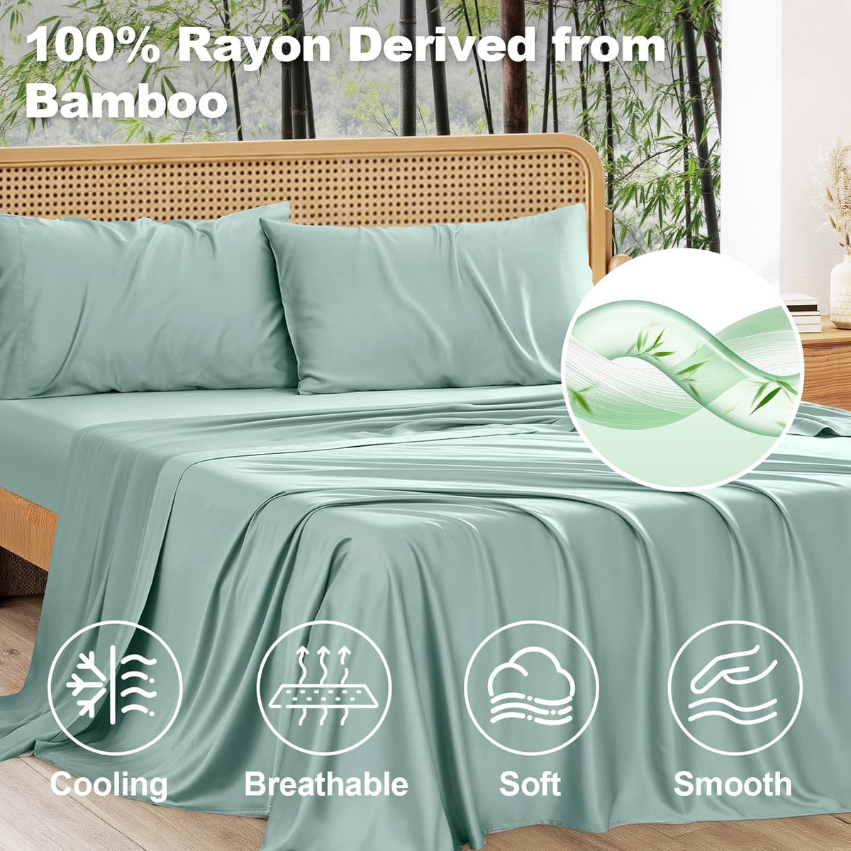[Breathable Bamboo Sheets] 3/4pcs Breathable Bamboo Bed Sheets Fitted Sheet And Pillowcases Set Child Sheet And Pillowcase Sets, Queen Bamboo Twin Sheet Set, Cooling Queen Sheets Set