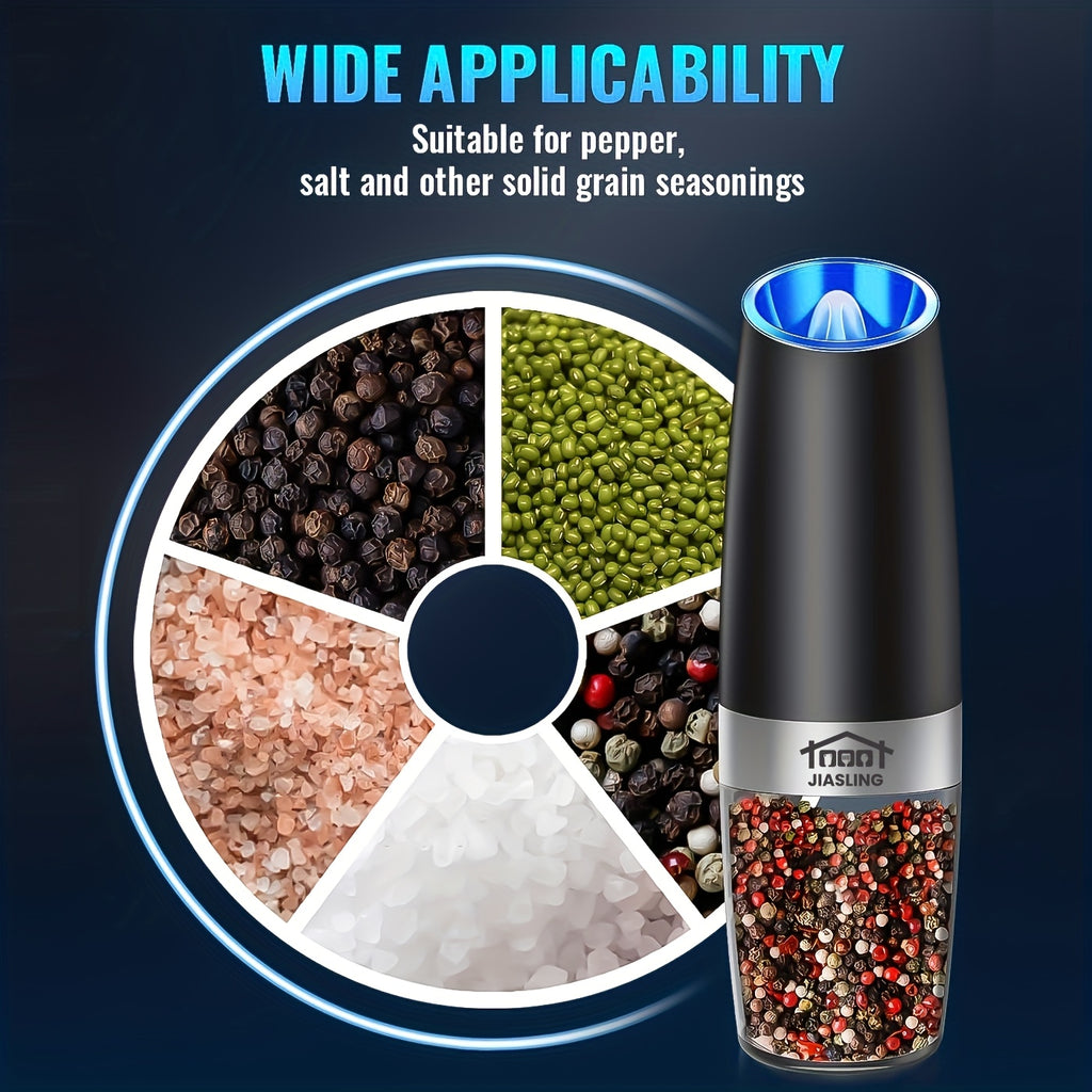 2pcs Gravity-powered Electric Salt and Pepper Grinder Battery-powered LED Light One-handed Automatic Operation Adjustable Coarse Grinder Grinder Black Rocking Chair Creative Kitchen Gadget Gift Battery-powered to Choose