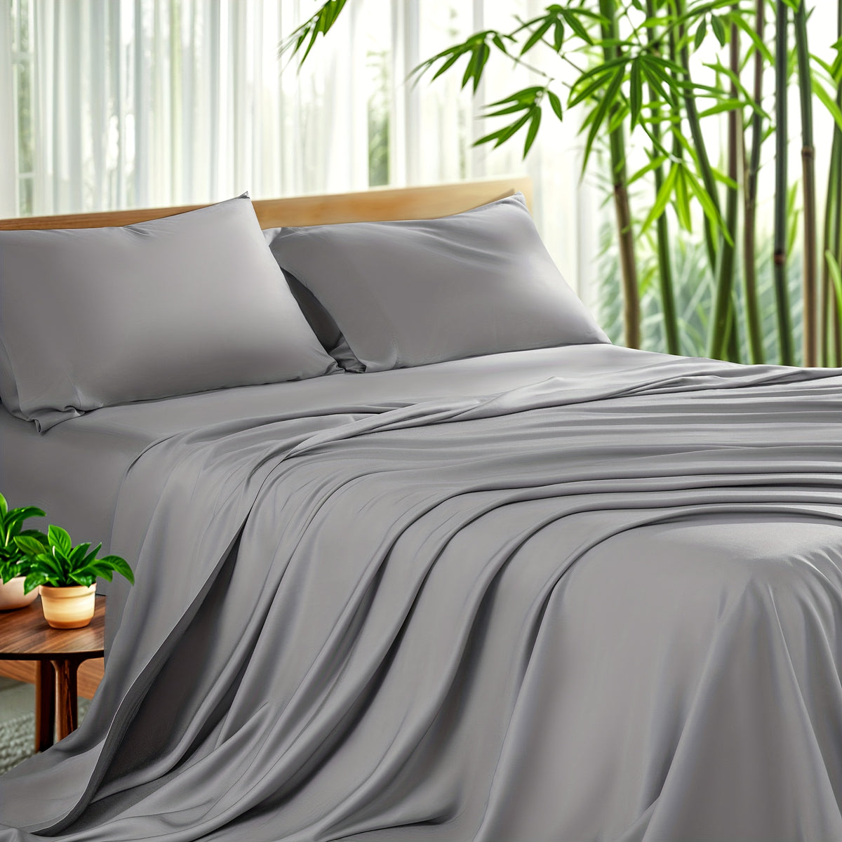 4pcs Cooling Bamboo Sheet Set, All-Season Comfort, 16" Deep Pocket, Wrinkle & Shrink Resistant, Y Soft Hotel Quality Bedding, Includes Fitted Sheet, Flat Sheet & 2 Pillowcases, Luxury Gift Box Packaging