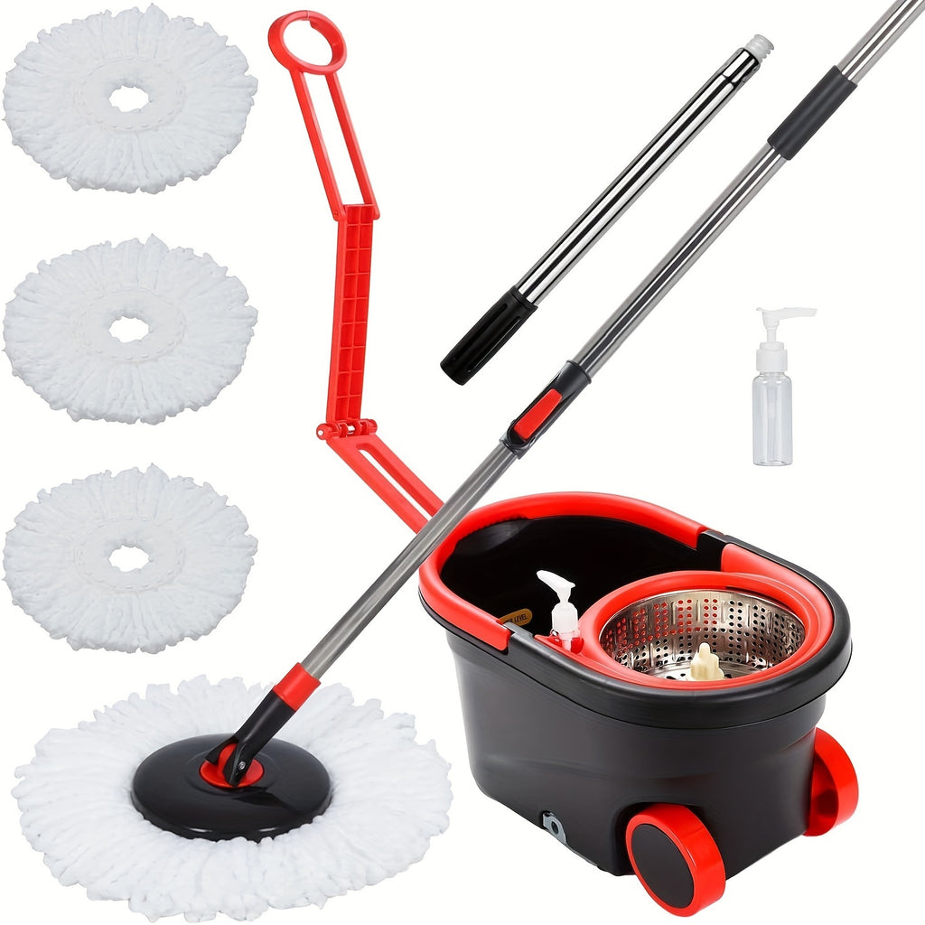 Mop Bucket Set, Spin Mop And Bucket And Wringer Set, Bathroom Mop Bucket, 360° Spin Mop Bucket System with 3 Microfiber Mop Replacement Heads And 61 Inch Adjustable Handle for Floor Cleaning, Holiday Cleaning, Christmas Cleaning