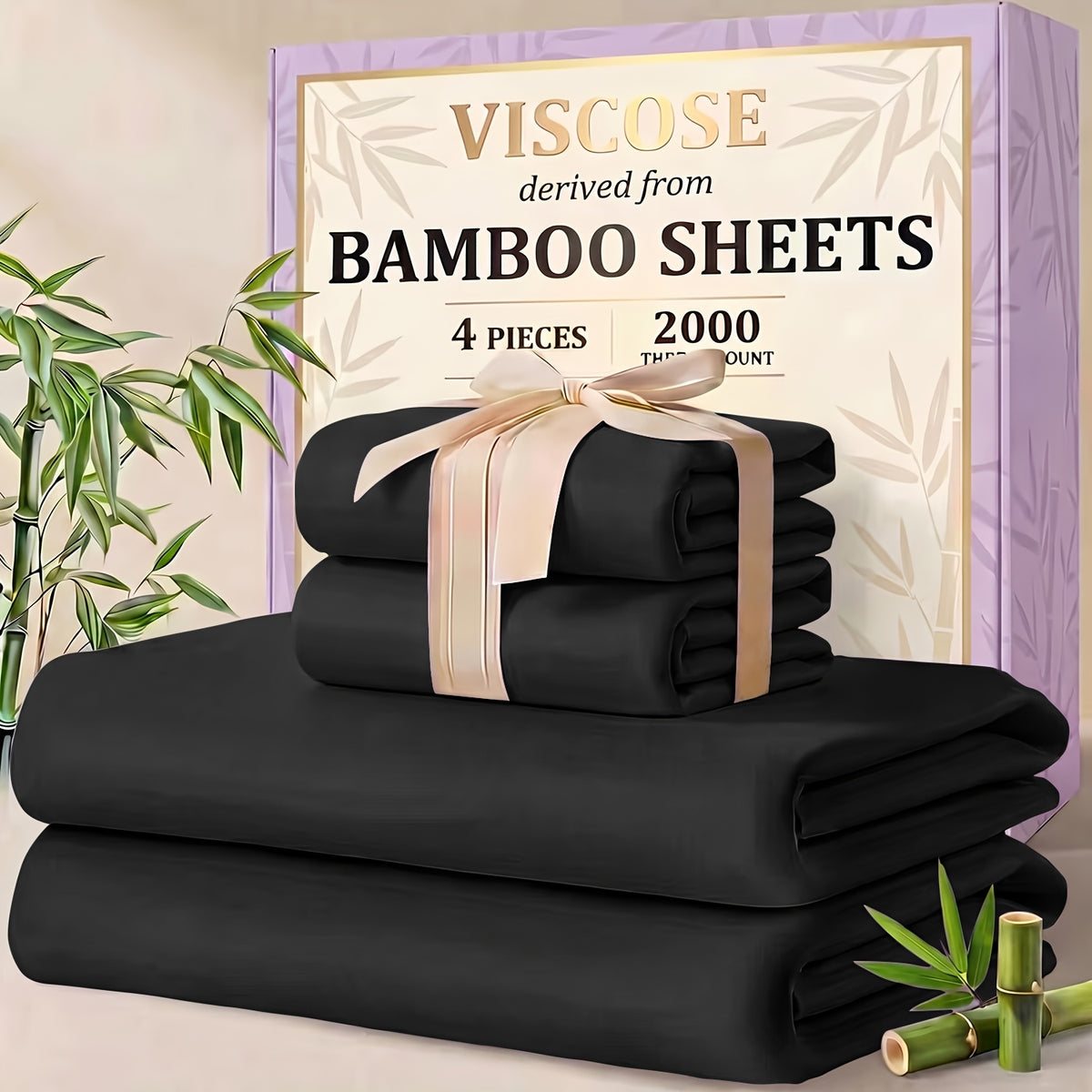 4/6pcs Cooling Bamboo Sheet Sets - Queen Size Soft 2000TC Luxurious Hotel Sheets, Luxury Kids Fitted Sheet, with 16-Inch Deep Pocket, Kids Sheet & Pillowcases And Breathable Night Sweats, Suitable for All Seasons, Twin/Full/Queen/King
