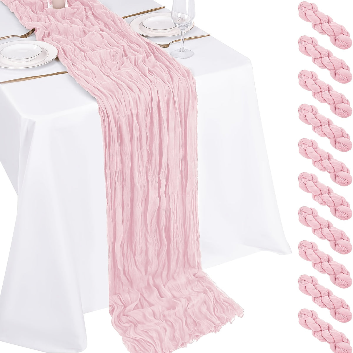 10pcs Pcs Cheesecloth Table Runner Suitable for Wedding Reception, -Edged Sheer Gauze Table Decor with -Edged Edges, Rectangular Runners for Boho Rustic Bridal Shower, Birthday Party, Graduation, Outdoor Events - Multi-Color