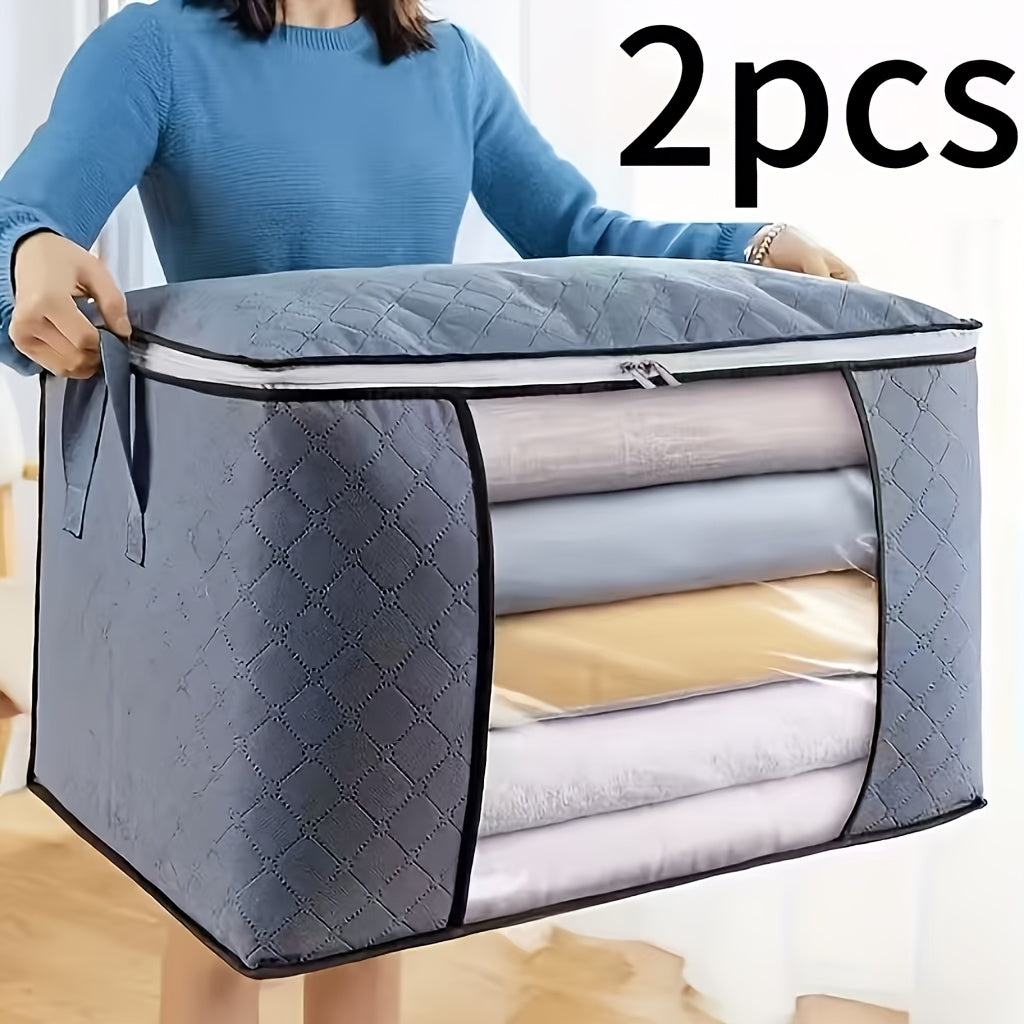 2/4 Large Heavy-Duty Foldable Clothing & Bedding Storage Bags With Zipper Lid & Reinforced Handles - Thick Non-Woven Storage Bags For Blankets, Seasonal Clothing - Portable Multi-Purpose Containers Ideal For Travel, Gifts, Under-Bed Storage