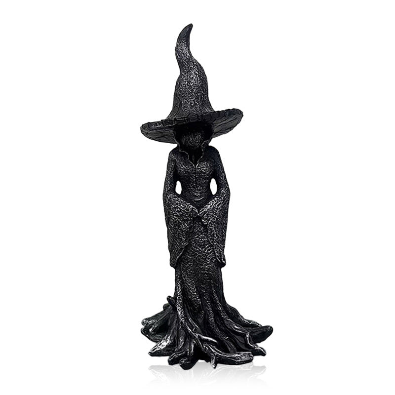 12 Inches 8 Inches Gothic Witch Statue - Hand-Painted Style Plastic Tabletop Decor with Black & Golden Gothic Design, Intricate Witch Figure with Pointed Hat & Expressive Eyes Year-Round Spooky Home Accent for Witch-Themed Parties & Gothic Home Decor