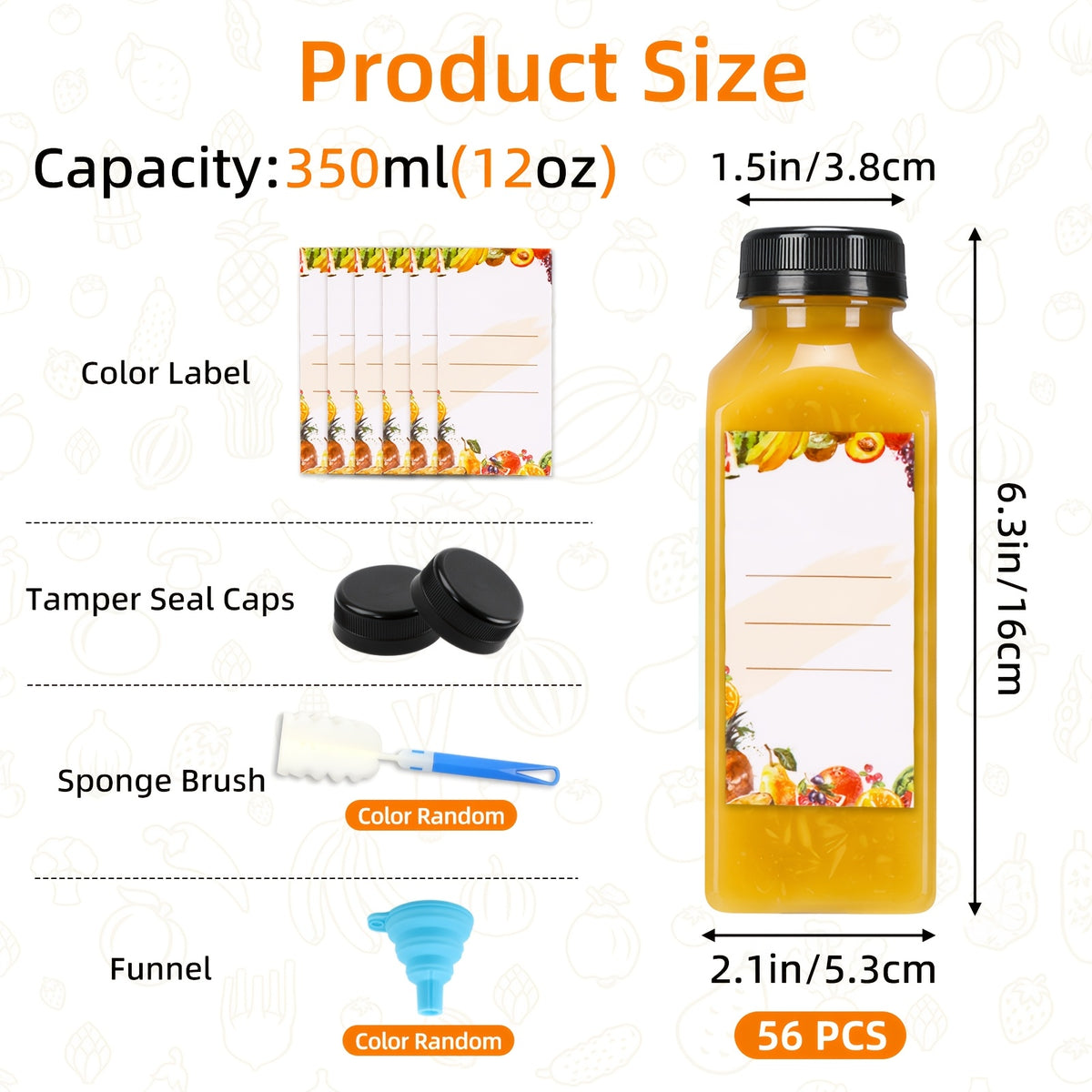 20pcs/36pcs/56pcs/100pcs Juice Bottles, 12/16oz Plastic Bottles With Lids, Reusable Clear Containers For Juice, Smoothies, Cola, Water And Other Beverages, Summer. Funnel & Brush (Color Random).