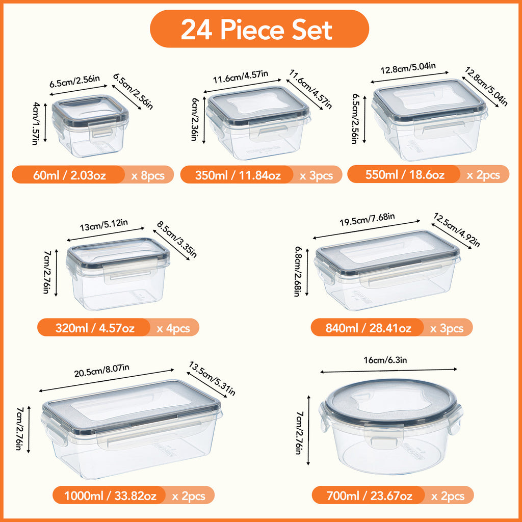 48/24pcs Food Storage Container Set, Fresh-Keeping Boxes, Easy-to-Secure Lids -  Airtight Plastic Containers, Suitable For Pantry, Travel, Outdoor Picnics, Kitchen Organization, Comes With Labels And Marker, (24/12Lids + 24/12Containers)