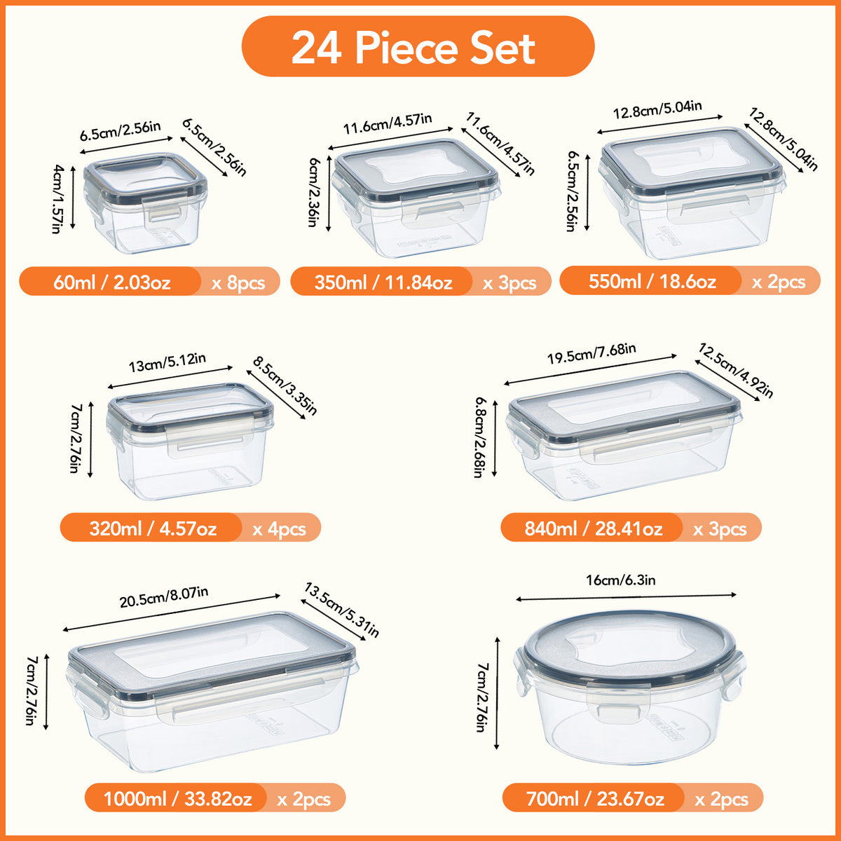48/24pcs Food Storage Container Set, Fresh-Keeping Boxes, Easy-to-Secure Lids -  Airtight Plastic Containers, Suitable For Pantry, Travel, Outdoor Picnics, Kitchen Organization, Comes With Labels And Marker, (24/12Lids + 24/12Containers)
