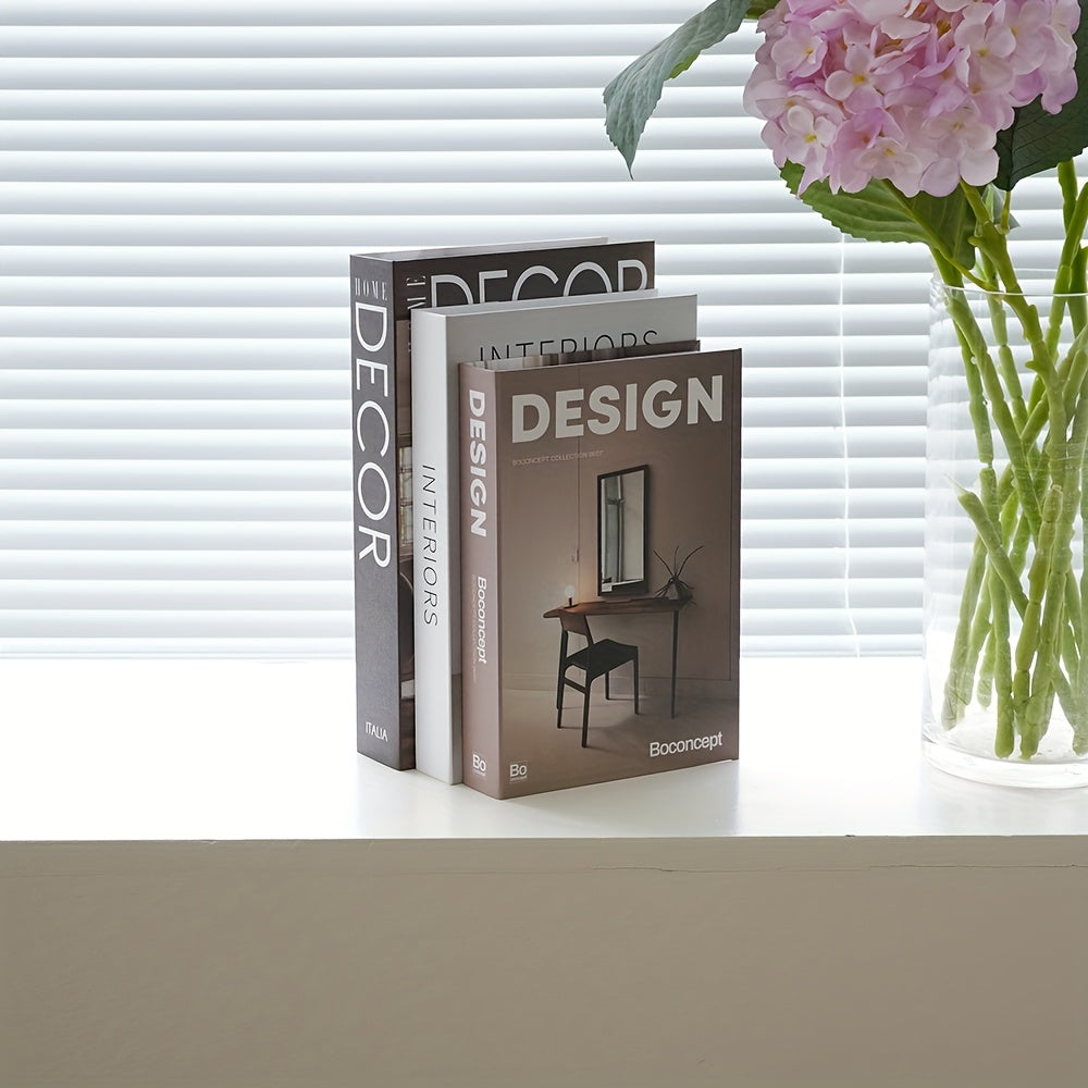 Three-piece Nordic style stackable paper dummy books, living room bookshelf decoration dummy books, maintenance-free decoration dummy books set.