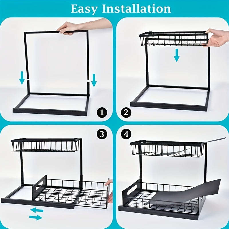 Under Sink Organizer, Pull Out Cabinet Organizer 2 Tier Slide Out Sink Shelf Cabinet Storage Shelves, Under Sink Storage for Kitchen Bathroom Cabinet