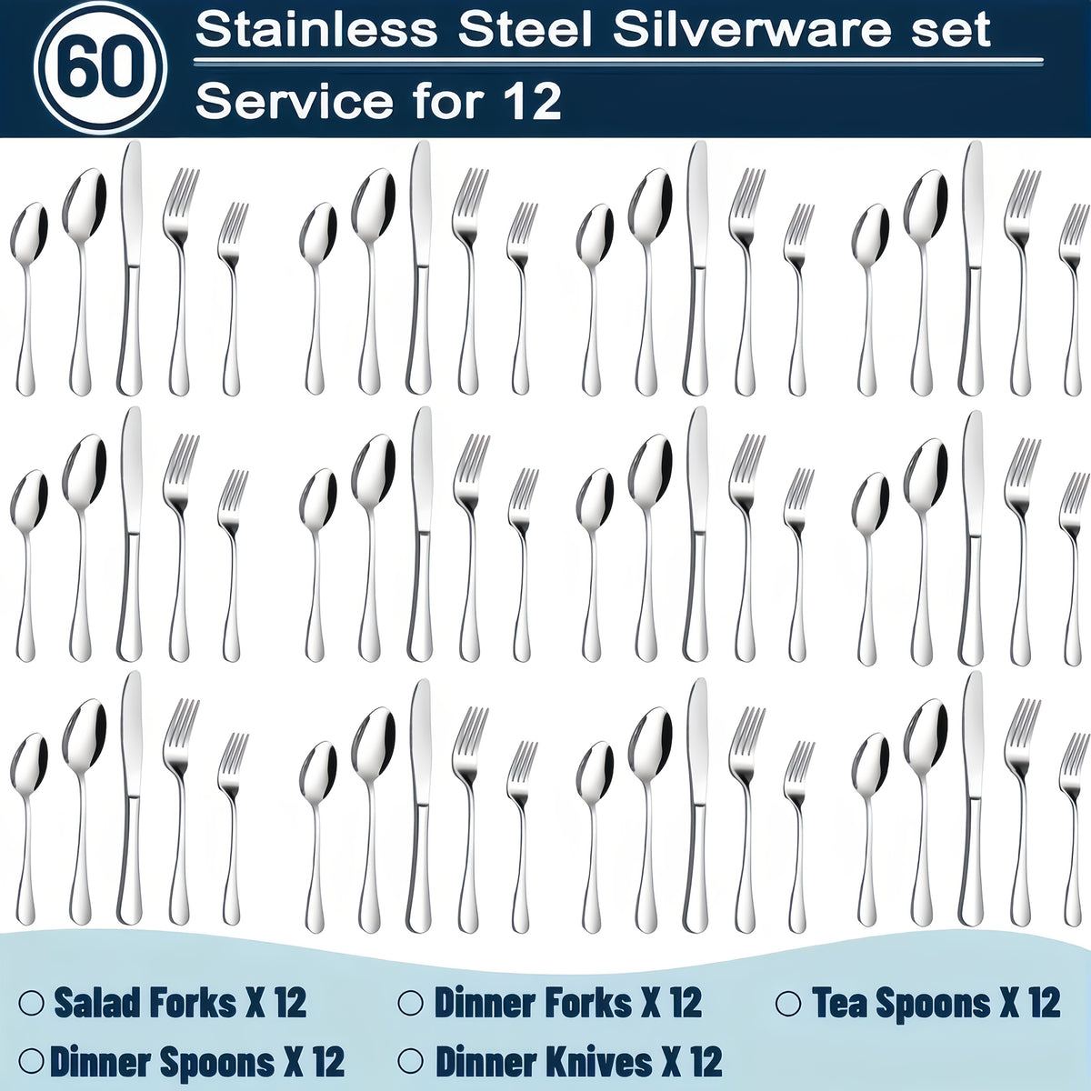 60/20pcs Stainless Steel Silverware Set - Heavy Duty Commercial Silverware for Restaurants, Weddings & Home | Dishwasher Safe, Rust-Proof, Non-Toxic | Bulk Kitchen Tableware with Gift Box The Best Gifts for Thanksgiving And Christmas
