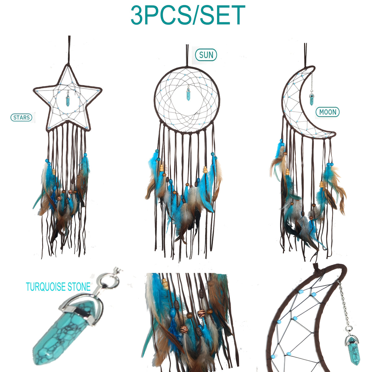 3pcs/LOT Star Moon Sun Dream Catcher Pink Room Decor for Teen Girls Kids Girls Room Decor Princess Bedroom Decor