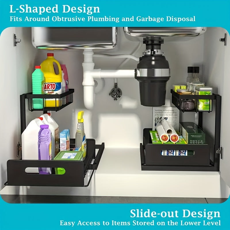 1/2pcs Kitchen Organizers And Storage, Kitchen Accessories, Utility Racks, Under Sink Organizer, Pull Out Cabinet Organizer, 2 Tier Slide Out Sink Shelf, Cabinet Storage Shelves, Under Sink Storage for Kitchen Bathroom Cabinet, Local Warehouse