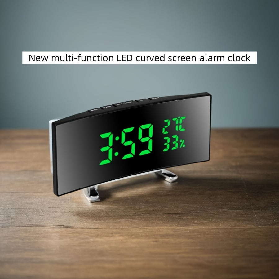 1pc 6.6-Inch Multifunctional LED Alarm Clock with Curved Large Screen Display - Desk Clock Can Show Time, Temperature, and Humidity, Plug-In Use/ Three-Section Seven Battery (Only Battery Use Screen Will Automatically Turn Off)