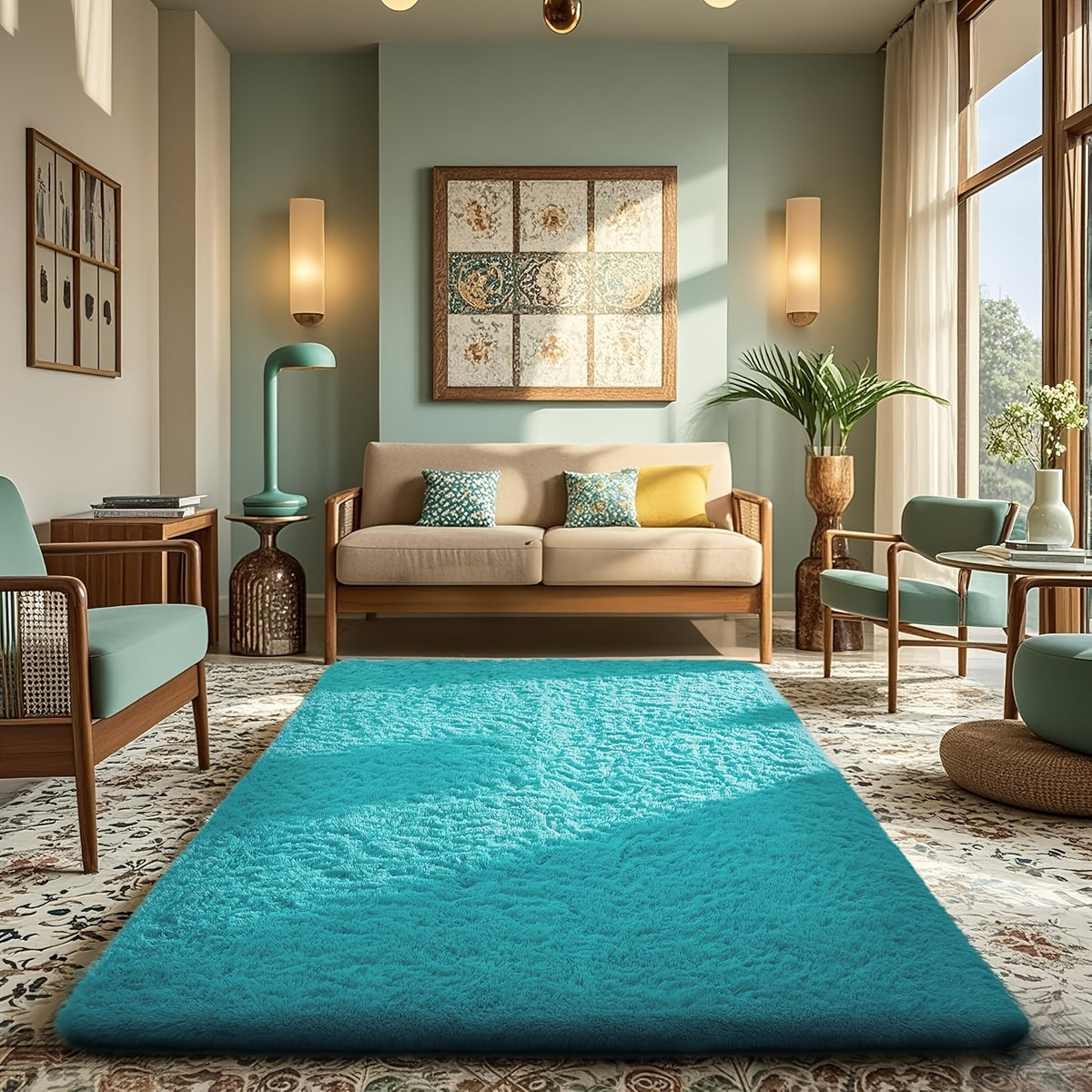 1pc Of Ultra Soft And Thick Fluffy Living Room Carpet, Non Slip, Soft, Comfortable, Fashionable, High-end, Available In Various Sizes And Colors. The Carpet Can Be Used for Bedroom, Dining Room, Living Room, And Office Decoration, Home Decoration