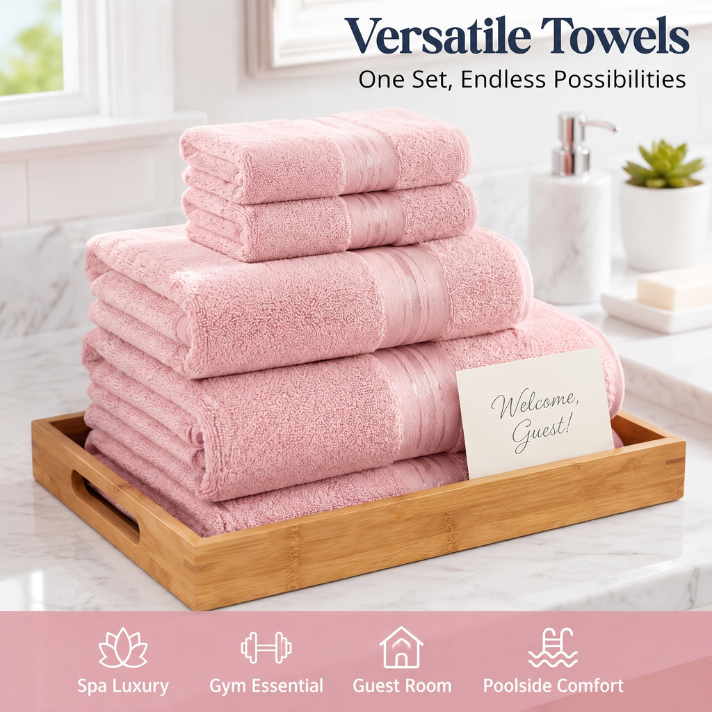 Luxury 8pcs Bath Towel Set, 100% Cotton Premium Hotel Quality, Includes 2 Bath Towels, 2 Hand Towels, 4 Washcloths, Soft Absorbent Spa Towel Collection, Ideal for Bathroom, Hotel, SPA