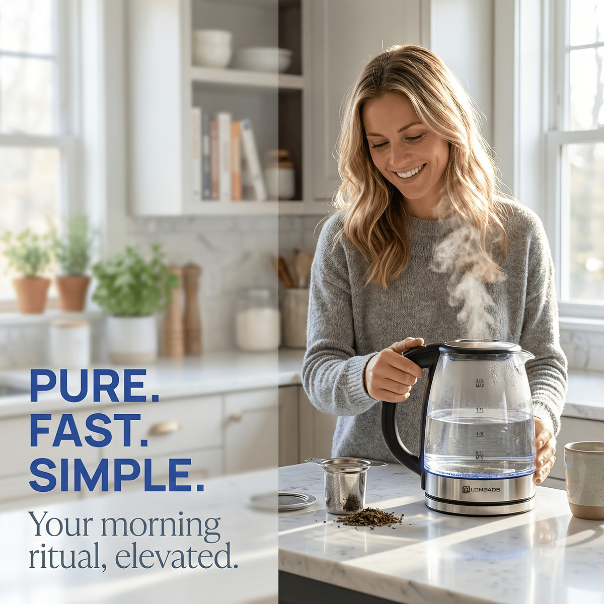 Electric Kettle, 67.63oz Large Capacity, Glass Electric Kettle, 1000W High Power, Anti-dry Burning And Rapid Heating, Suitable For Kitchen, Dining Room And Living Room, For Brewing Coffee And Milk, Saving More Heating Time And Being Safer.