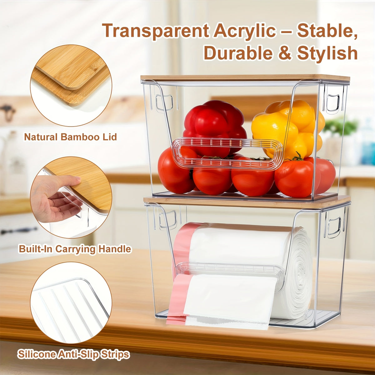 1/2/4pcs Stackable Trash Bag Dispenser, Trash Bag Holder, Extra-Large Clear Acrylic Kitchen Organizer, Suitable for Under-Sink Organization, Laundry Room Organization, Holds Trash Bags and Some Small Items
