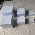 Small Buffet Display Risers, 6-Piece White Acrylic Box Stand Set in 3 to 8 Inch Sizes for Dessert Tables, Cupcake Presentations and Party Serving Displays