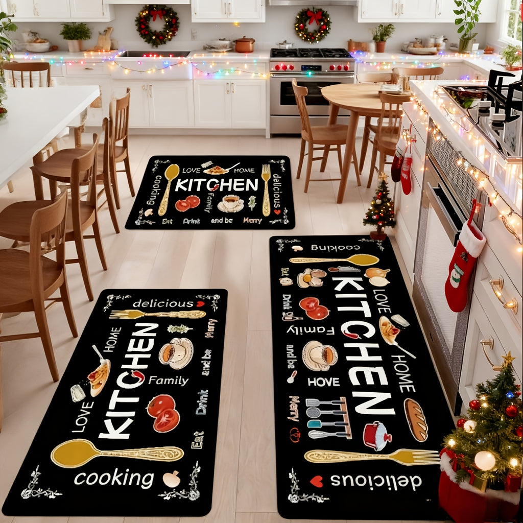 3pcs Kitchen Carpet Set, Egg Beater, Knife And Fork Kitchen Mat Theme, Decorative Carpet, Soft, Easy to Clean, Suitable for Bedrooms, Living And Dining Room, Kitchen, Bathroom, Gifts for Friends And Family, Kitchen Additions, Halloween Decorations